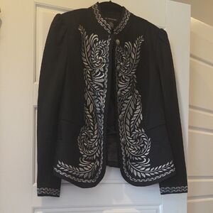 INC International Concepts Black Blazer with Embroidered Silver Detailing